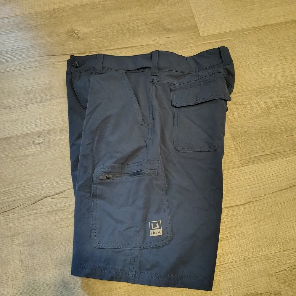 Huk Mens Performance Fishing Shorts Navy Blue Cargo Pockets Size M Medium